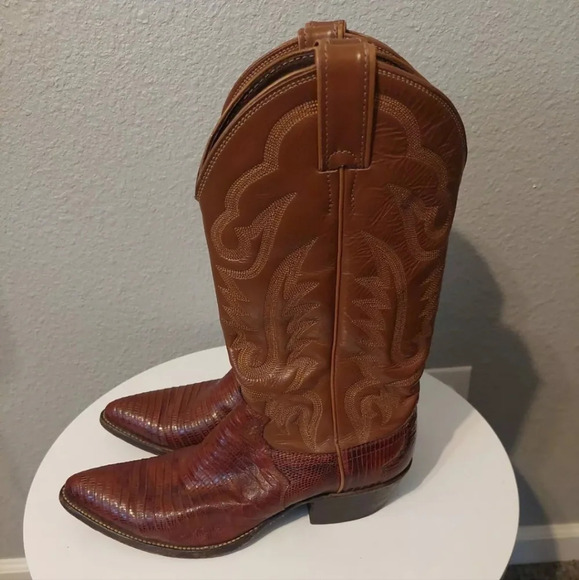 Justin Boots Men's 9B Exotic Lizard Brown Leather Pull-on pointed toe Western - Picture 2 of 6